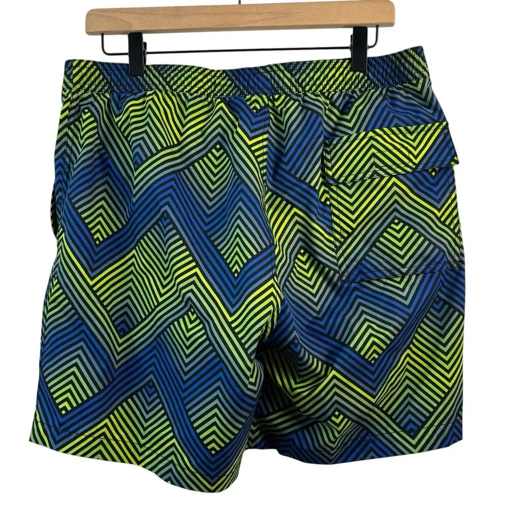 Psycho Bunny Swim Trunks Large Blue Green Adrian Chevron Logo Board Shorts Beach